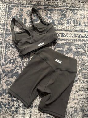 Muscle Nation Ribbed Sports Bra (S) and Bike Shorts (M but could fit a S) set